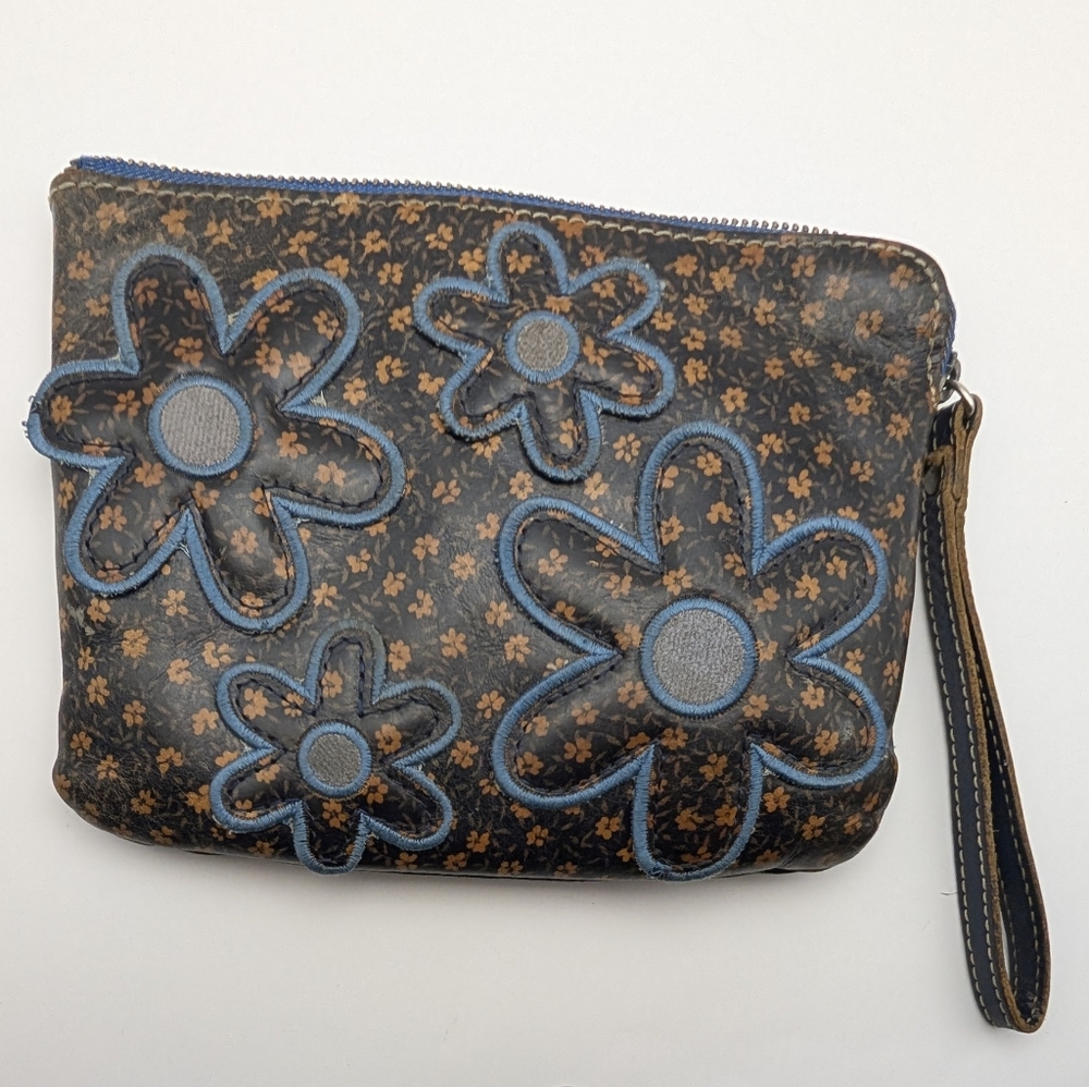 Patricia Nash Denim Daisy Leather Wristlet - Pre-owned